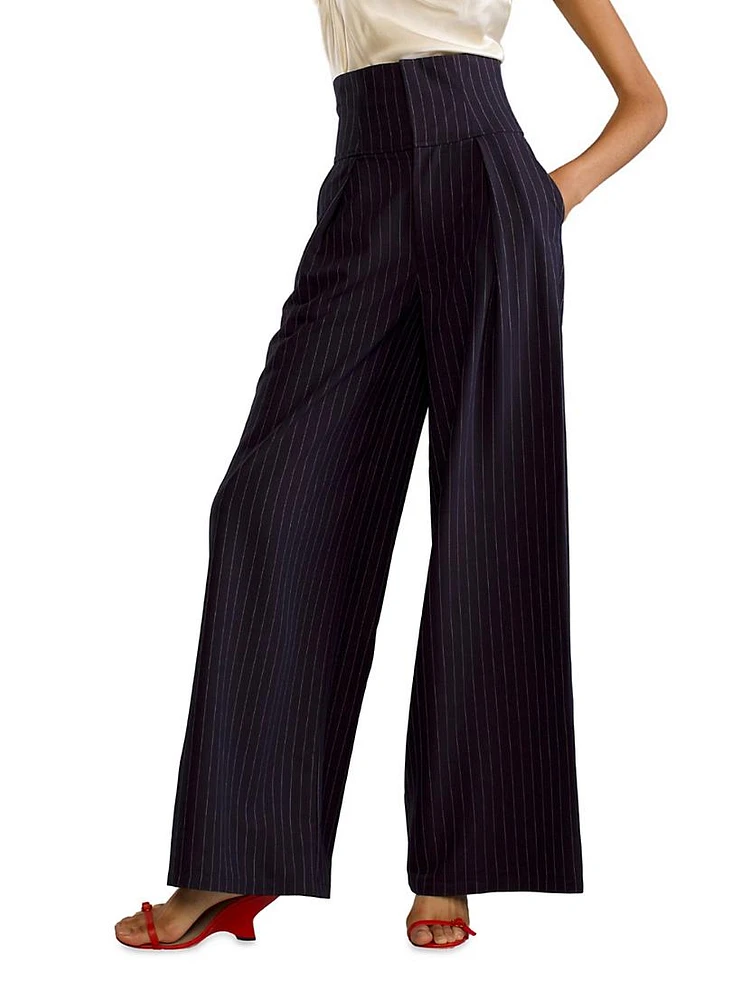 Pinstripe Corset Wide-Leg Pants