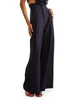 Pinstripe Corset Wide-Leg Pants