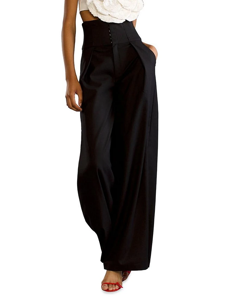 Wool Corset Wide-Leg Pants