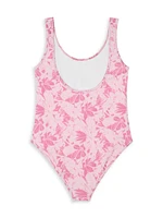 Little Girl's & Floral Logo One-Piece Swimsuit