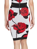 Rose-Print Compact-Knit Pencil Skirt