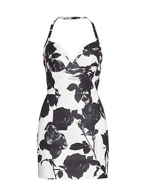 Rose-Print Lambskin Minidress