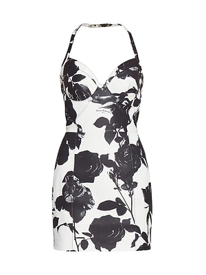 Rose-Print Lambskin Minidress