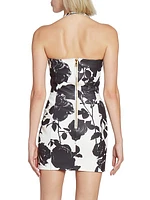 Rose-Print Lambskin Minidress