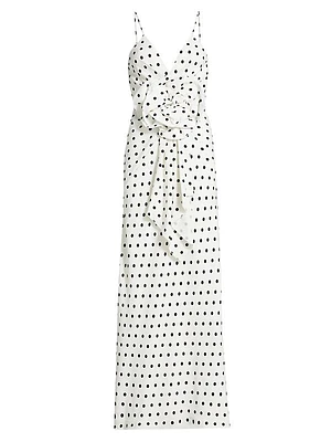 Polka-Dot Silk Rosette Maxi Dress