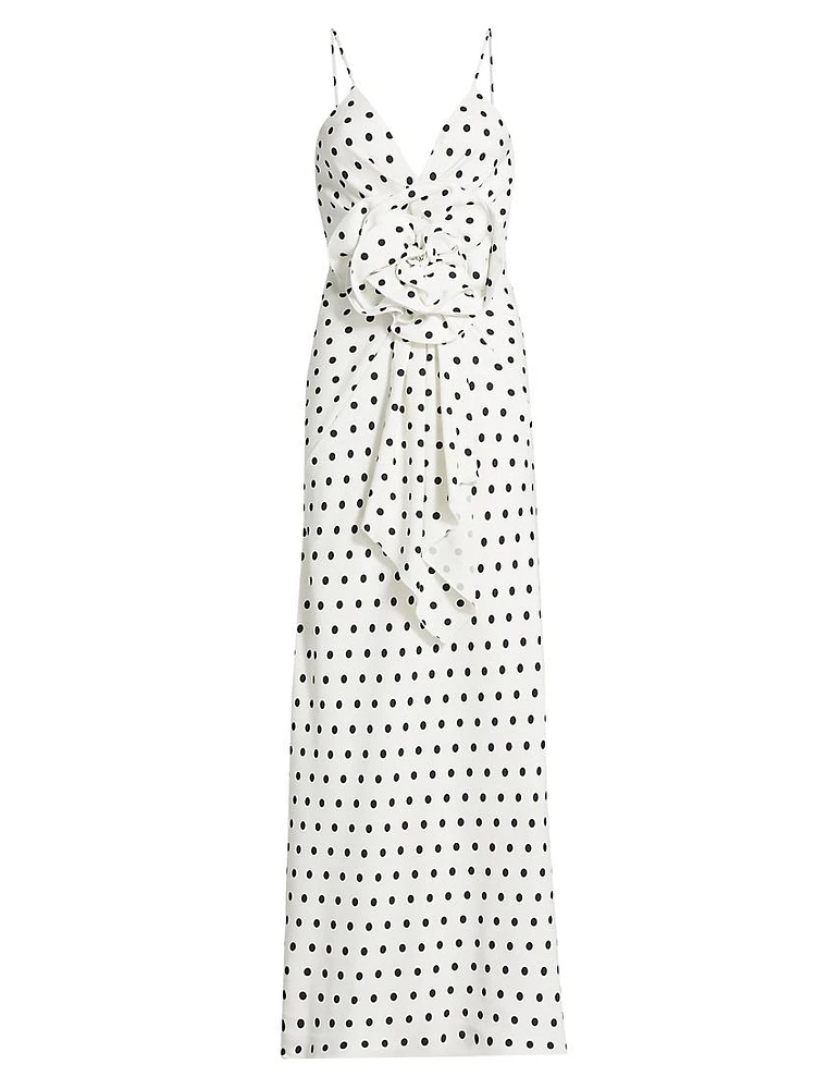 Polka-Dot Silk Rosette Maxi Dress