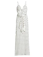 Polka-Dot Silk Rosette Maxi Dress