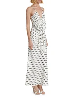 Polka-Dot Silk Rosette Maxi Dress