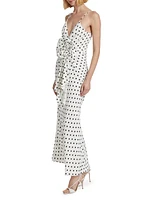 Polka-Dot Silk Rosette Maxi Dress