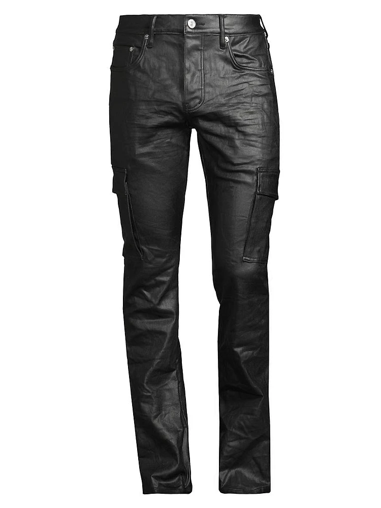 Coated Flared Stretch Cargo Pants