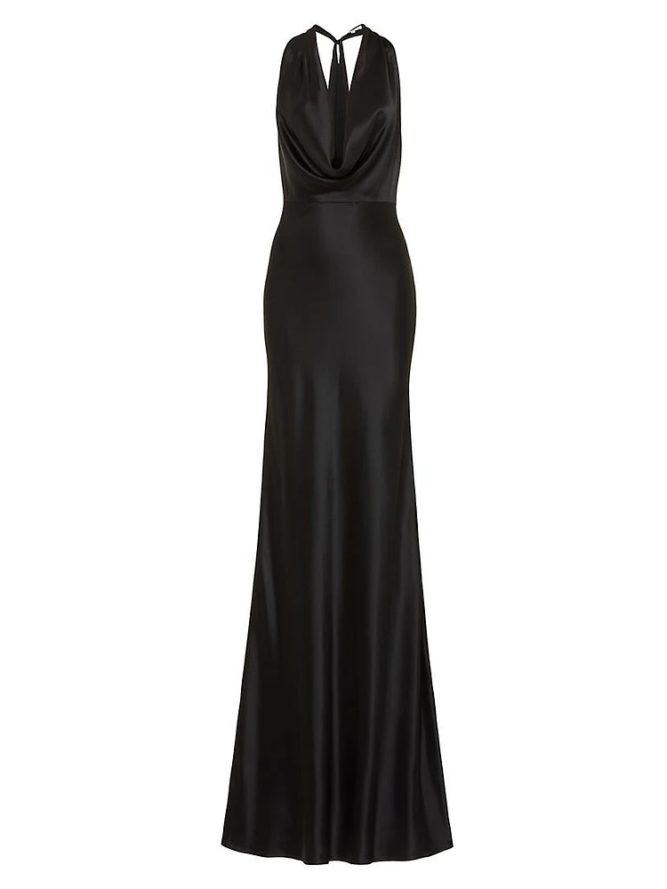 Pearl Satin Cowl-Neck Gown