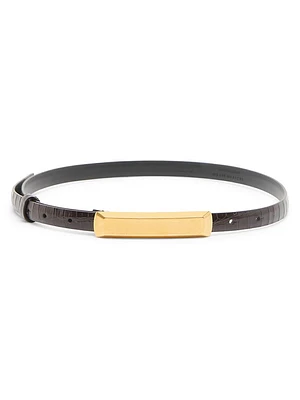 Crocodile-Stamped Patent Leather Belt