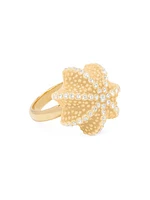 Cactus Goldtone & Crystal Glass Ball Ring