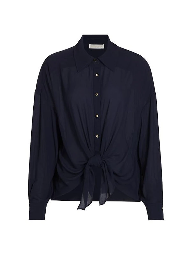 Raven Long-Sleeve Tie-Front Shirt