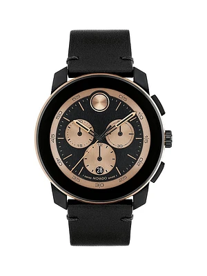 Bold TR90 Ionic Plated Rose Gold & Leather Watch/43.5MM