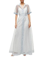 Millie Belted Striped Organza Maxi Dress