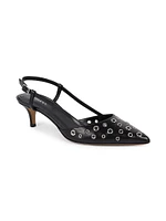 Pilia 50MM Grommet-Studded Leather Kitten-Heel Pumps