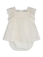 Baby Girl's Eyelet Trim Ruffle-Trim Dress & Bloomers Set