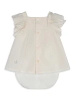 Baby Girl's Eyelet Trim Ruffle-Trim Dress & Bloomers Set