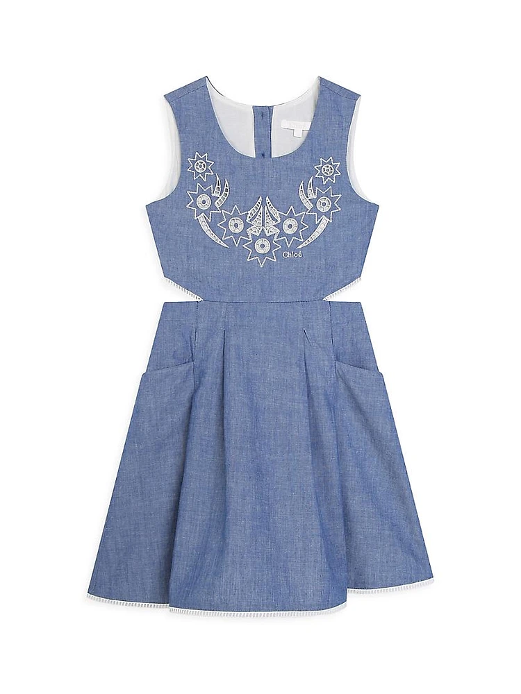 Little Girl's & Embroidered Denim Dress