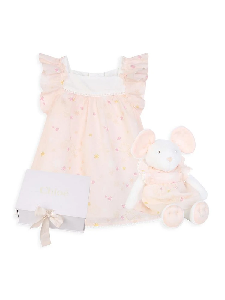 Baby Girl's Dress & Plush Toy Set