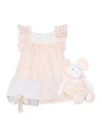 Baby Girl's Dress & Plush Toy Set