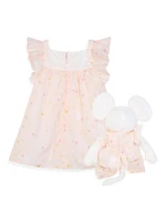 Baby Girl's Dress & Plush Toy Set