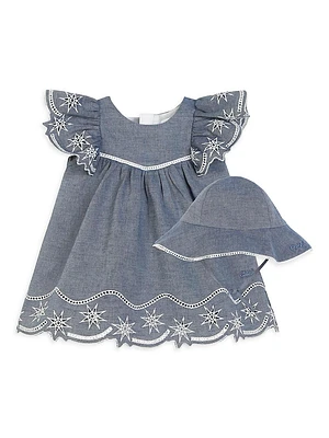 Baby Girl's Embroidered Dress & Hat Set