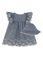 Baby Girl's Embroidered Dress & Hat Set