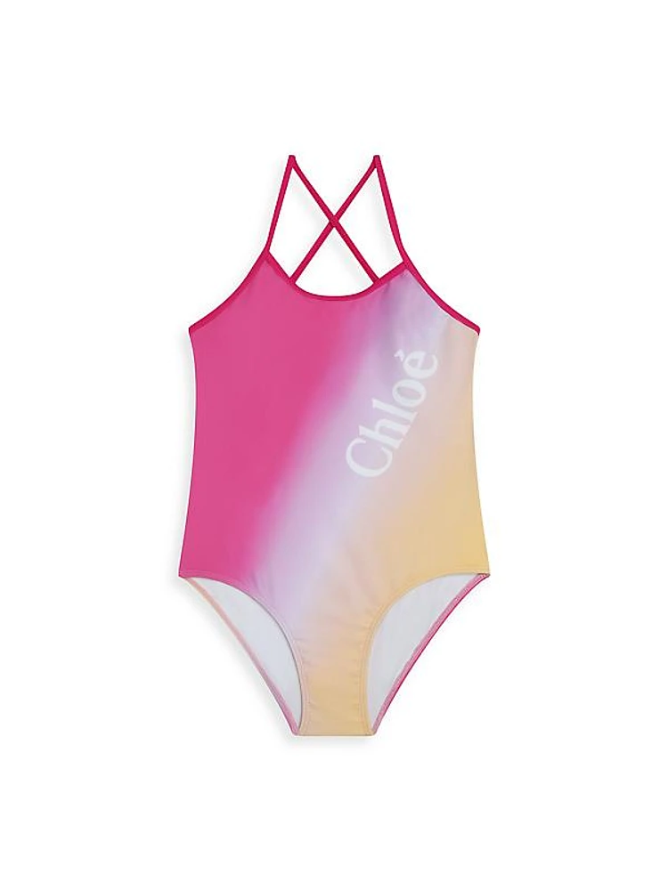 Little Girl's & Girl's Logo Tri-Tone One-Piece Swimsuit