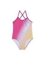 Little Girl's & Girl's Logo Tri-Tone One-Piece Swimsuit