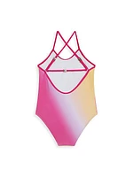 Little Girl's & Girl's Logo Tri-Tone One-Piece Swimsuit