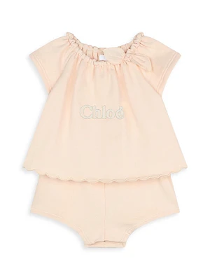 Baby Girl's & Little Short-Sleeve Sweatshirt Romper