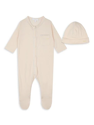 Baby's Cotton Knit Footie & Beanie Set