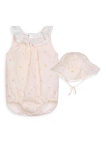 Baby Girl's 2-Piece Star Print Bubble Romper & Hat Set