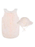 Baby Girl's 2-Piece Star Print Bubble Romper & Hat Set