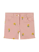 Little Girl's & Sunflowers Gabardine Shorts