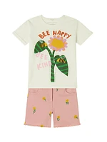 Little Girl's & Sunflowers Gabardine Shorts