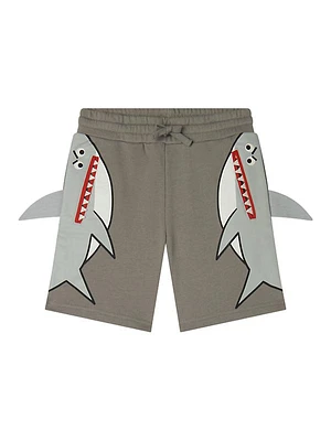 Little Boy's & Boy's Double Sharks Print Fleece Shorts