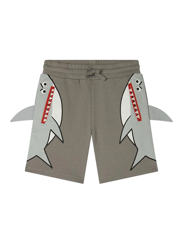 Little Boy's & Double Sharks Print Fleece Shorts