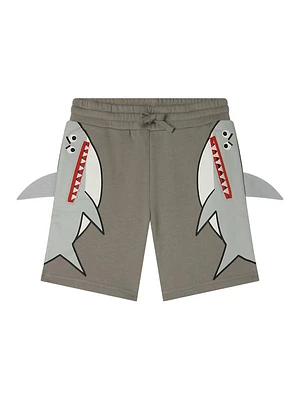 Little Boy's & Double Sharks Print Fleece Shorts