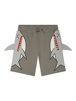 Little Boy's & Double Sharks Print Fleece Shorts