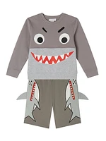 Little Boy's & Double Sharks Print Fleece Shorts