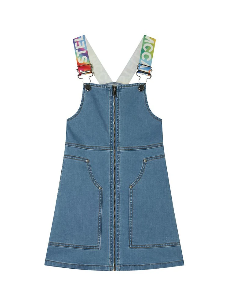 Little Girl's & Rainbow Logo Tape Denim Dungaree Dress