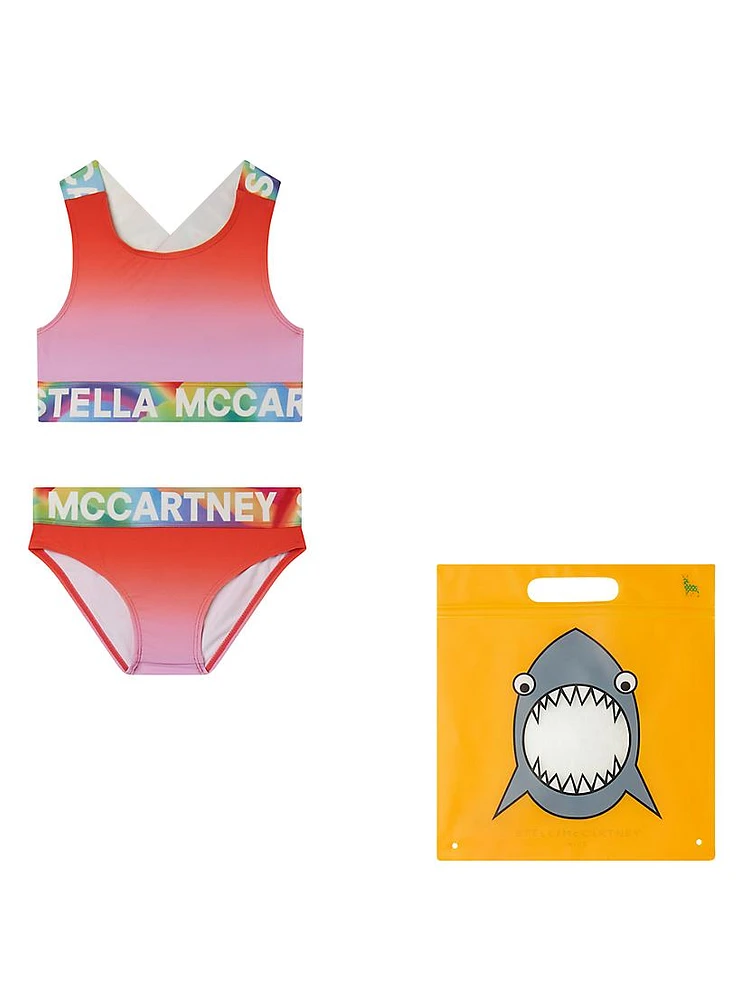 Little Girl's & Tie-Dye 2-Piece Rainbow Logo Tape Swimsuit