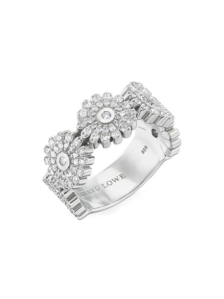 Sterling Silver & 1.15 TCW Diamond Daisy Ring