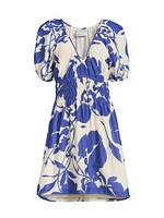 Roma Salone Floral Silk-Cotton V-Neck Minidress