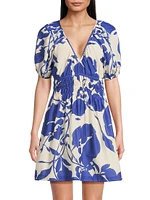 Roma Salone Floral Silk-Cotton V-Neck Minidress