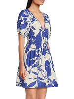 Roma Salone Floral Silk-Cotton V-Neck Minidress