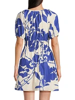 Roma Salone Floral Silk-Cotton V-Neck Minidress